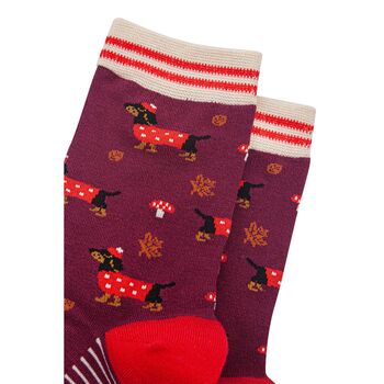 Sausage Dogs Autumn Leaves Toadstools Funny Bamboo Ankle Socks Women's, 3 of 4