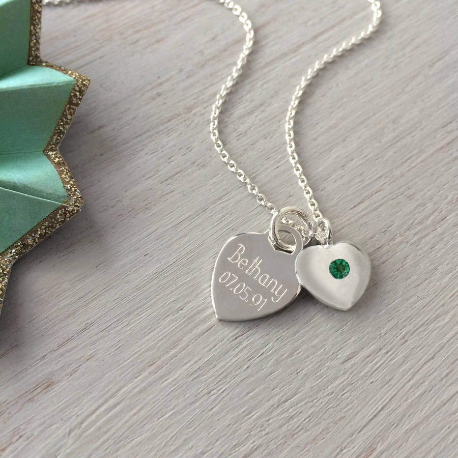 may emerald birthstone personalised silver necklace by hurleyburley ...