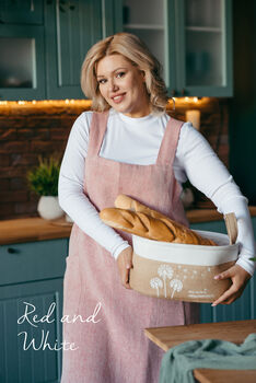 Red Linen Pinafore Apron For Women | Japanese Cross Back Smock, 3 of 12