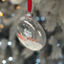 Personalised Santa's Flight Baby's 1st Christmas Glitter Glass Bauble, thumbnail 2 of 5