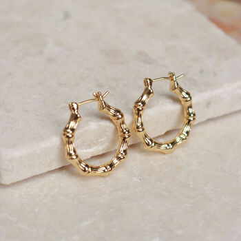 18 K Gold Filled Small Gold Bamboo Hoop Earrings, 3 of 6