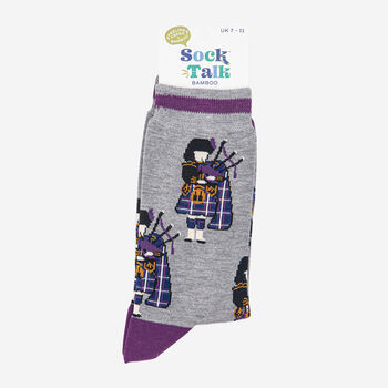 Men's Scottish Highlander Bagpiper Bamboo Socks Grey Marl, 2 of 5