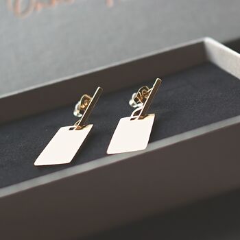 Rectangle Earrings Gold 18k Textured Jewellery, 8 of 9
