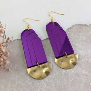 Art Deco Purple Fountain Brass Earrings, 3 of 6