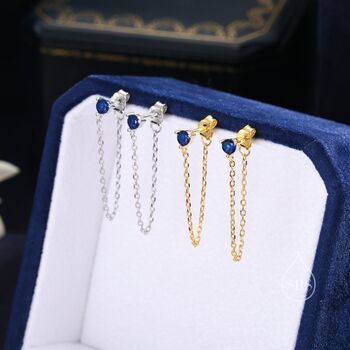 Sterling Silver Sapphire Blue Cz And Chain Ear Jacket, 2 of 11