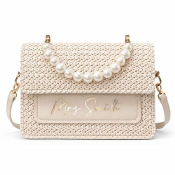 Personalised Pearl Straw Clutch Cross Body Bag, 4 of 5