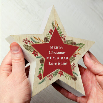 Personalised Christmas Wreath Wooden Star Ornament, 3 of 3