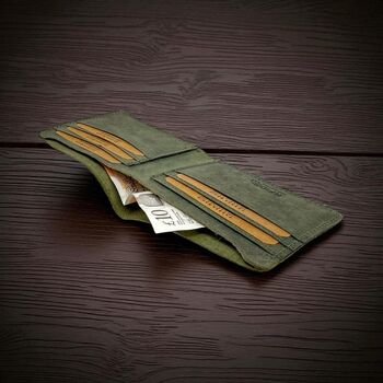 Personalised Handmade Leather Slim Wallet Gift For Him, 8 of 12