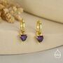 Sterling Silver Amethyst Purple Trillion Cut Cz Hoop Earrings, thumbnail 3 of 11