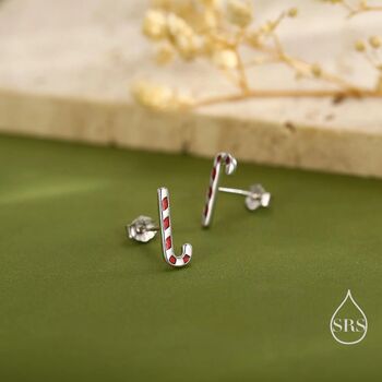 Sterling Silver Tiny Candy Cane Stud Earrings, 5 of 12