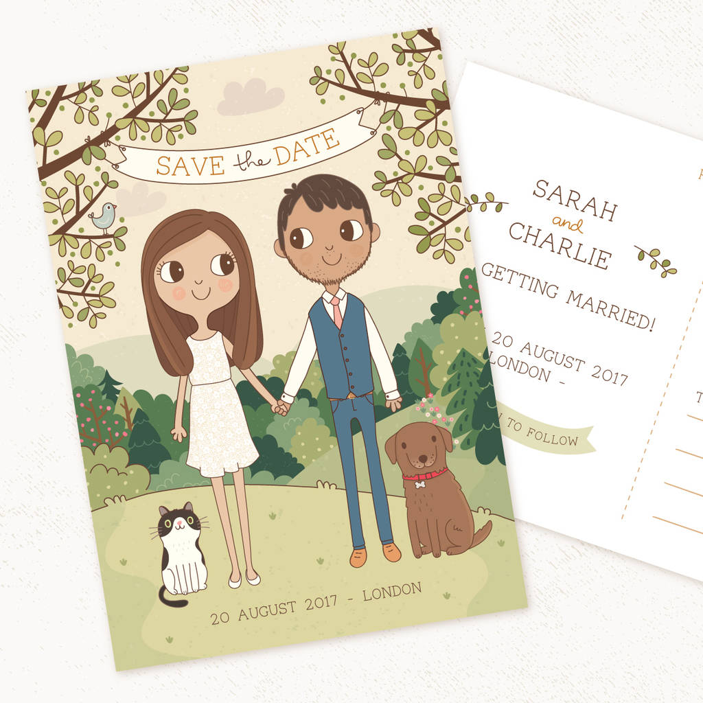 Save The Date Illustrated Postcard, 1 of 2