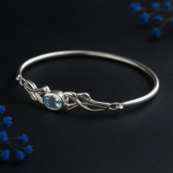 Sterling Silver Blue Topaz Leaf Bangle, 5 of 9