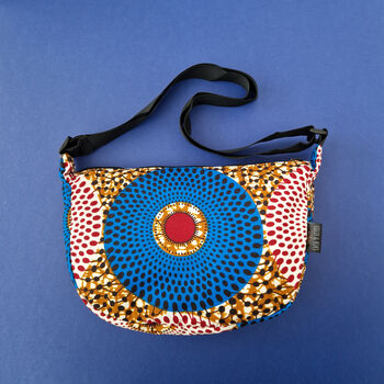 African Print Crossbody Shoulder Bag | Dumpling Sling Bag | Blue Red, 2 of 7