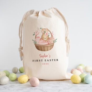 Easter Bunny Drawstring Bag With Name, 3 of 4