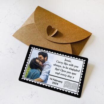 Personalised Stamp Photo And Message Metal Wallet Card, 6 of 7