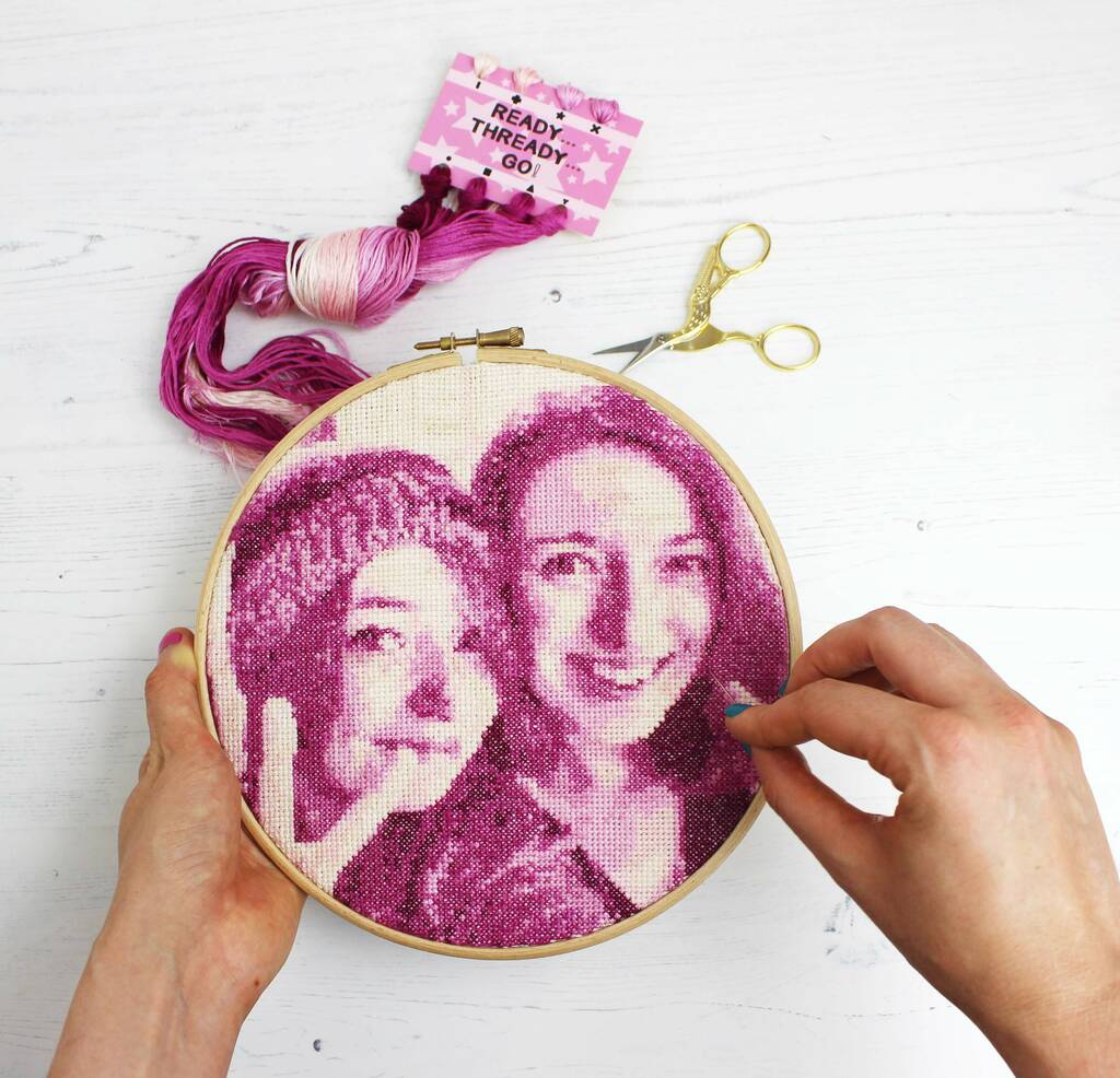 Pink Stitch A Selfie Cross Stitch Kit, Adult Craft Kit, 1 of 8