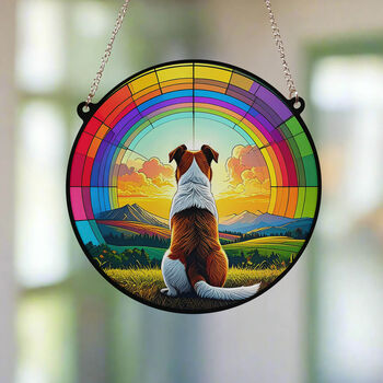 Fox Terrier Rainbow Bridge Stained Glass Effect Suncatcher, 4 of 5