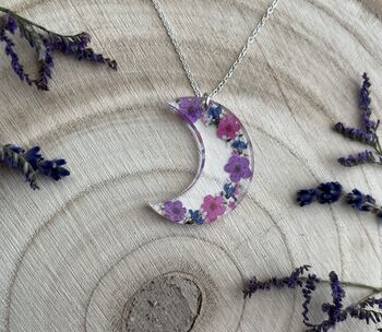 Crescent Moon Filled Flower Necklace, 3 of 5