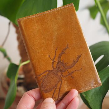 Personalised Leather Passport Holder With Stag Beetle, 5 of 12