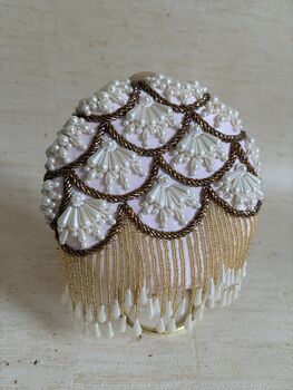 Pink Handcrafted Pearl Circular Clutch, 8 of 9