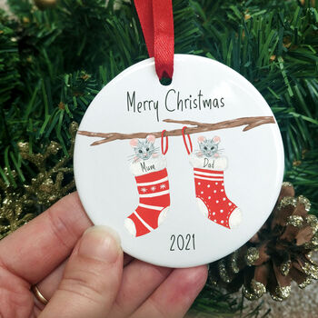 Personalised Stocking Mice Christmas Tree Decoration, 9 of 9