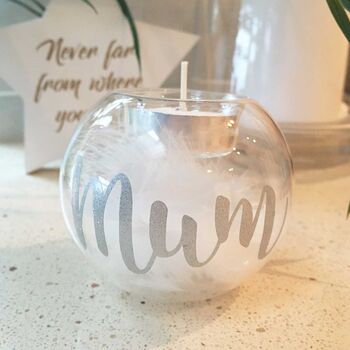 Personalised Feather Glass Memorial Tea Light Holder, 3 of 6