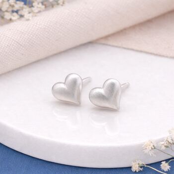 Sterling Silver Brushed Heart Stud Earrings – 7mm, 4 of 8