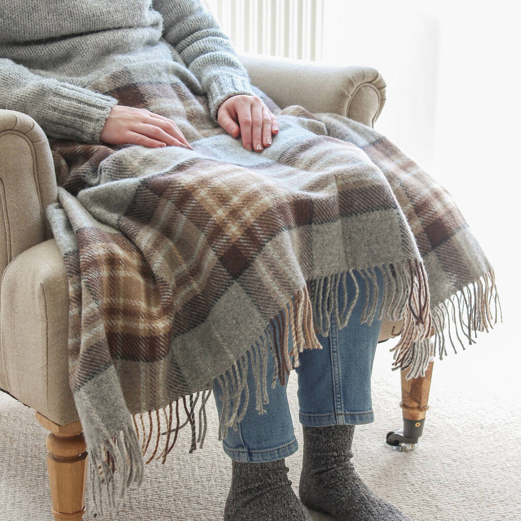 Grey And Brown Check Wool Knee Rug By Marquis & Dawe
