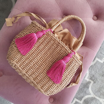 Boho Wicker Tassel Tote Summer Bag, 6 of 12
