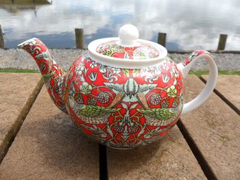 Two Cup Teapot In Red Strawberry Thief Design, 10 of 12