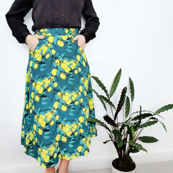 Annie Linen Blend Midi Skirt In Lemon Print, 4 of 6
