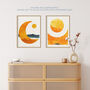 Set Three Wall Art Prints A4 Sun And Moon Amber Gold Modern, thumbnail 7 of 7