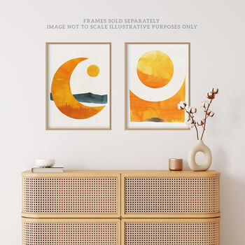 Set Three Wall Art Prints A4 Sun And Moon Amber Gold Modern, 7 of 7