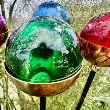 Set Of Five Colourful Glass And Copper Garden Sculptures, 5 of 11
