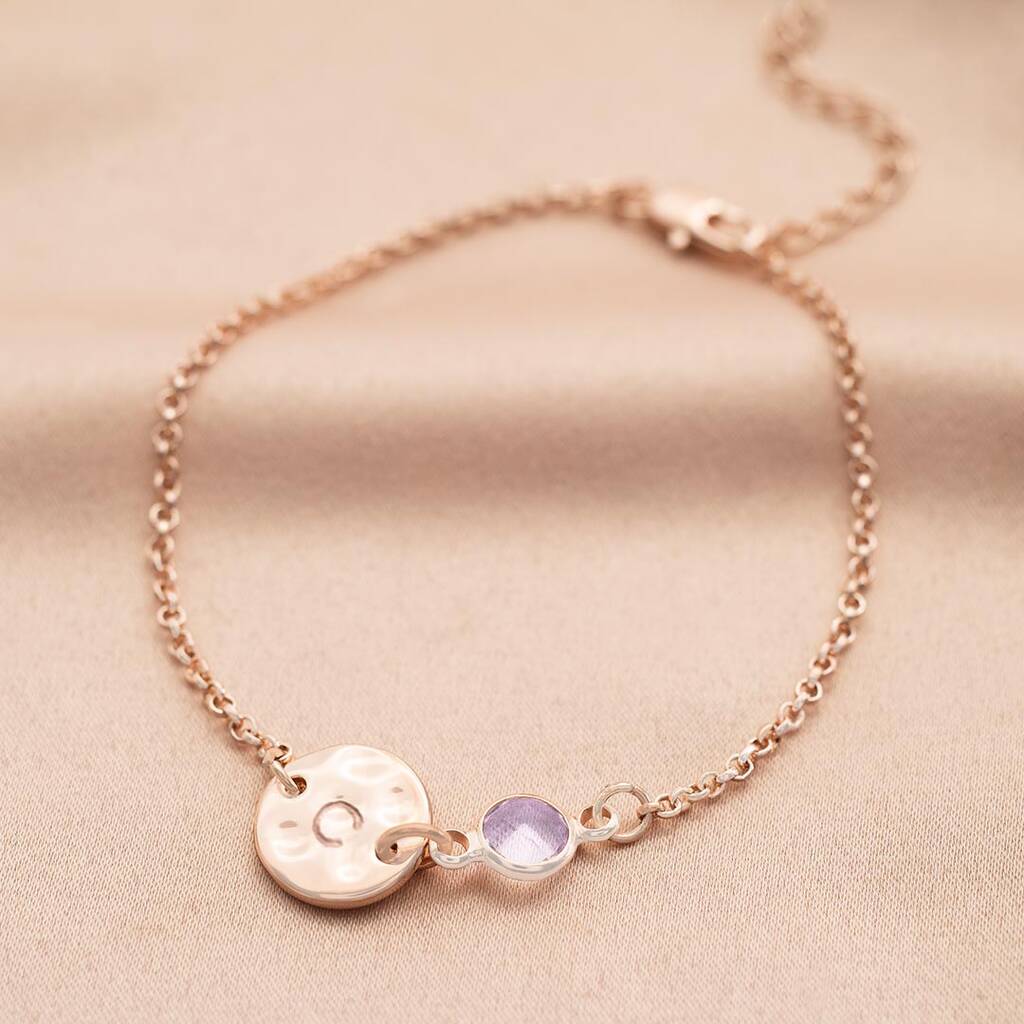 Personalised Hammered Initial Birthstone Bracelet By Bloom Boutique