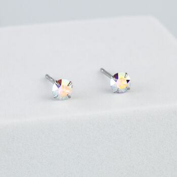Sterling Silver Iridescent Crystal Stud Earrings, 2 of 4
