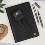 Personalised Black Leather Journal And Pen Set Holder, thumbnail 1 of 4