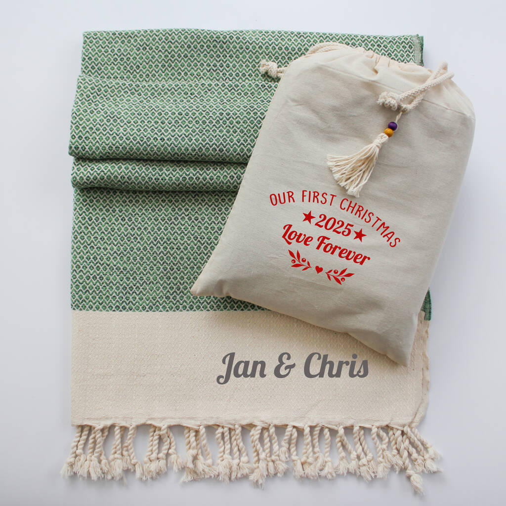 Personalised Handwoven Cotton Throw, Christmas Gift For Her, 1 of 11