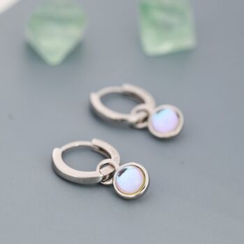 Dangle Moonstone Huggie Hoop In Sterling Silver, 4 of 12