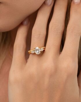 Two Ct Oval Moissanite Three Stone Engagement Ring, 10 of 10