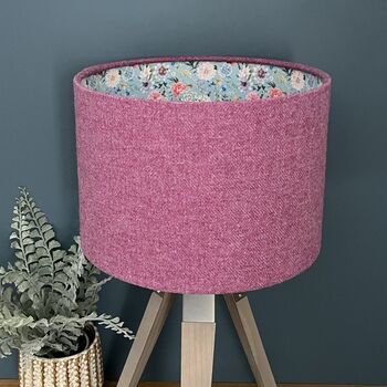 Hilda Clover Pink Tweed Floral Lined Drum Lampshades, 5 of 11