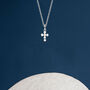 Tiny Genuine Pearl Cross Necklace In Sterling Silver, thumbnail 2 of 11