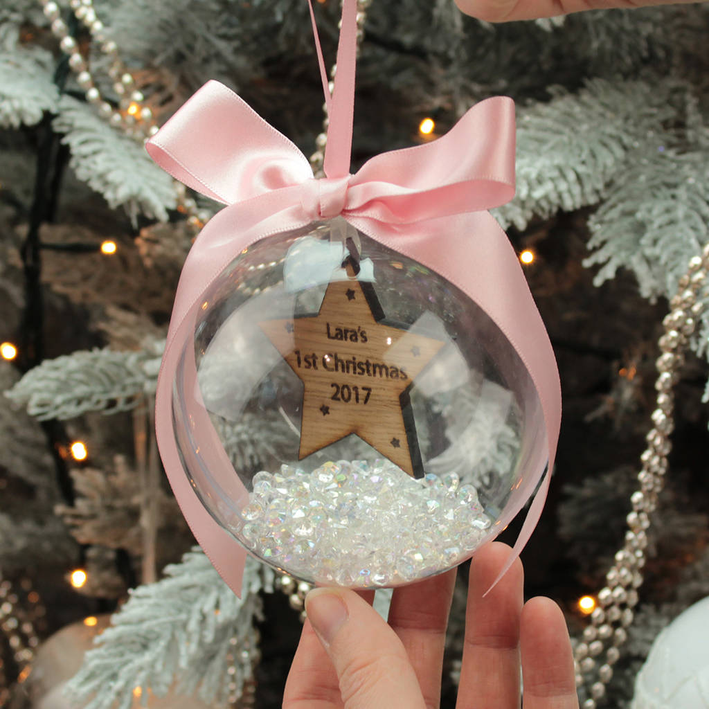 Personalised luxury glass snow storm bauble baby 1 st Christmas Hen party favour 
