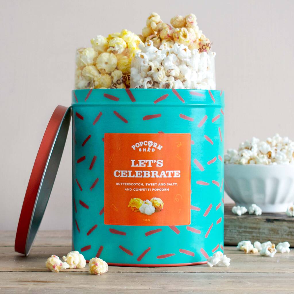 Let's Celebrate Gourmet Popcorn Gift Tin, 1 of 7