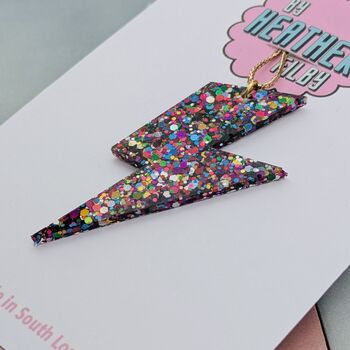 Rainbow Lightning Bolt Glitter Resin Christmas Decoration, 4 of 4
