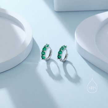 Cz Huggie Hoop Earrings In Sterling Silver, 5 of 11