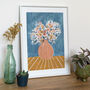 Stone Blue, Peach And Mustard | Floral Vase Print, thumbnail 3 of 5