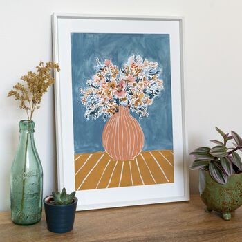 Stone Blue, Peach And Mustard | Floral Vase Print, 3 of 5