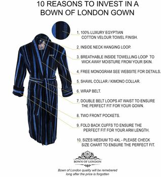 Men's Egyptian Cotton Dressing Gown Salcombe, 2 of 6