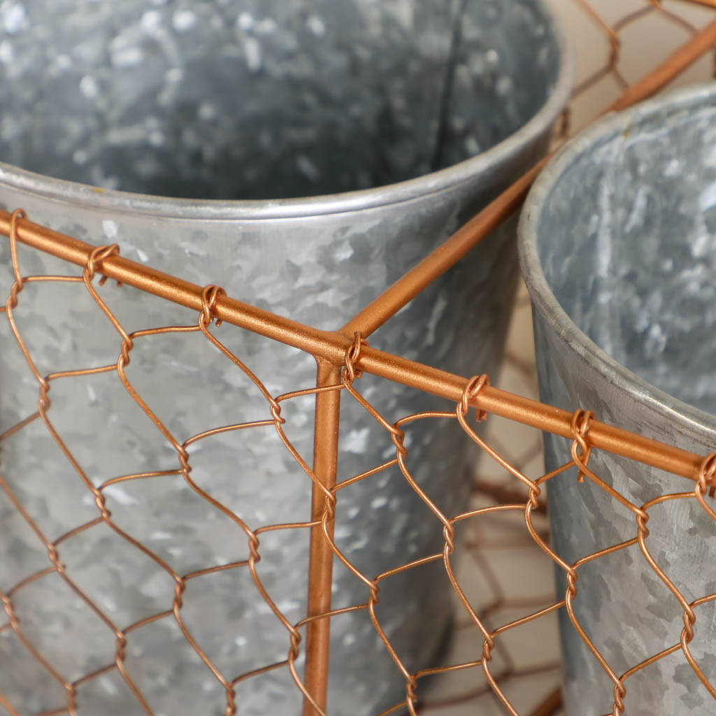 Set Of Three Vintage Metal Planters By Dibor